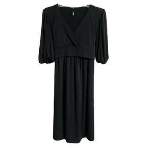 Olian Maternity Postpartum Nursing Mini Dress Medium Black Puff Sleeve Tie Waist